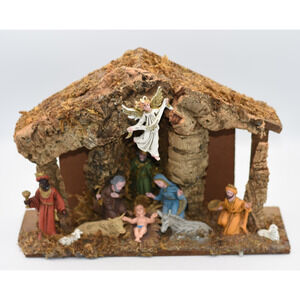 Antique Fontanini Italian Nativity 12 Piece Holy Family Figure Set with Stable